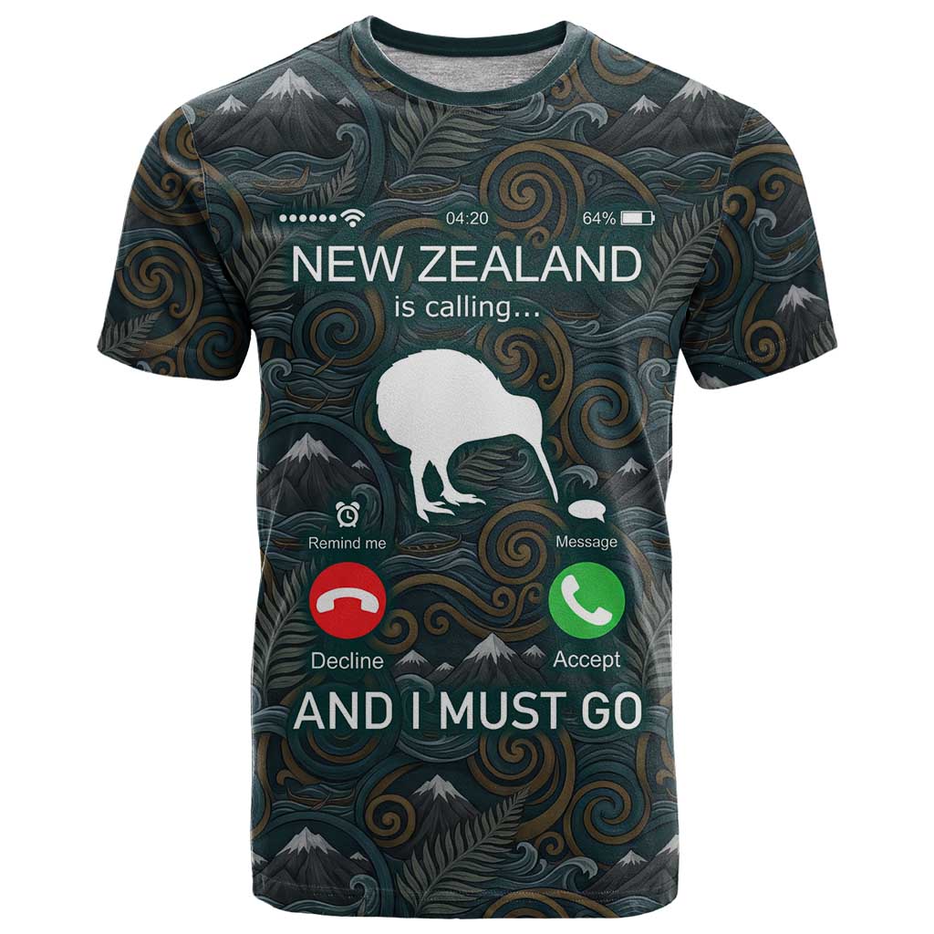 New Zealand is Calling and I Must Go T Shirt Kiwi Bird Silhouette