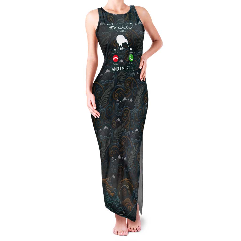 New Zealand is Calling and I Must Go Tank Maxi Dress Kiwi Bird Silhouette