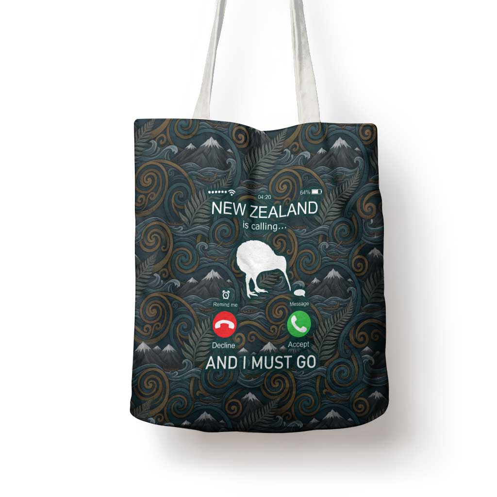 New Zealand is Calling and I Must Go Tote Bag Kiwi Bird Silhouette
