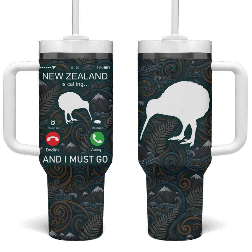 New Zealand is Calling and I Must Go Tumbler With Handle Kiwi Bird Silhouette TS04 One Size: 40 oz Multicolor - Polynesian Pride