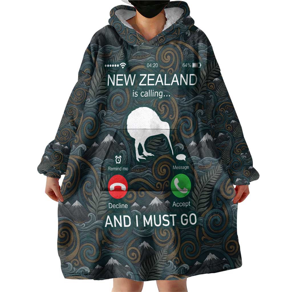 New Zealand is Calling and I Must Go Wearable Blanket Hoodie Kiwi Bird Silhouette