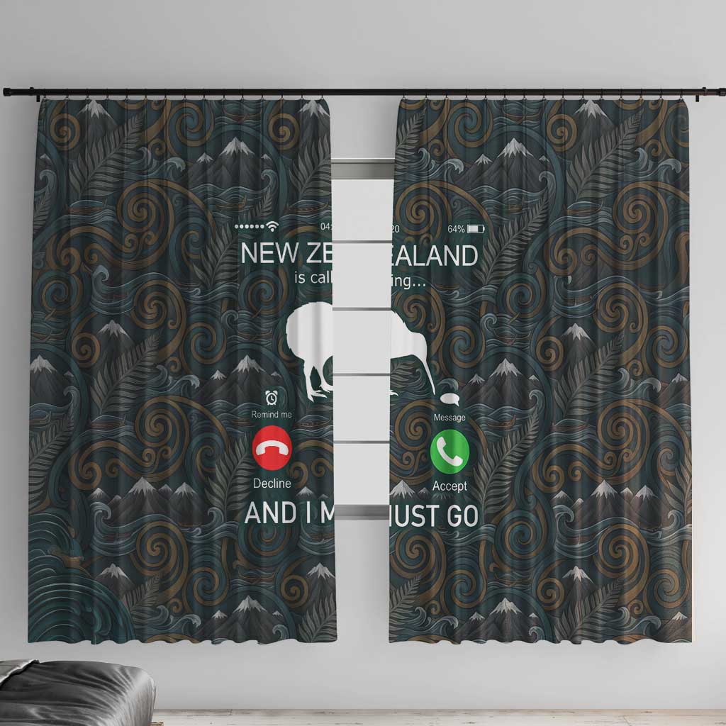 New Zealand is Calling and I Must Go Window Curtain Kiwi Bird Silhouette TS04 With Hooks Multicolor - Polynesian Pride