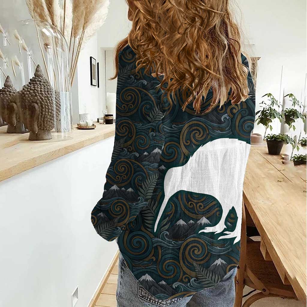 New Zealand is Calling and I Must Go Women Casual Shirt Kiwi Bird Silhouette