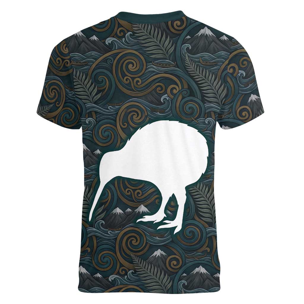 New Zealand is Calling and I Must Go Women V-Neck T-Shirt Kiwi Bird Silhouette