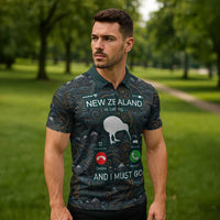 New Zealand is Calling and I Must Go Zipper Polo Shirt Kiwi Bird Silhouette