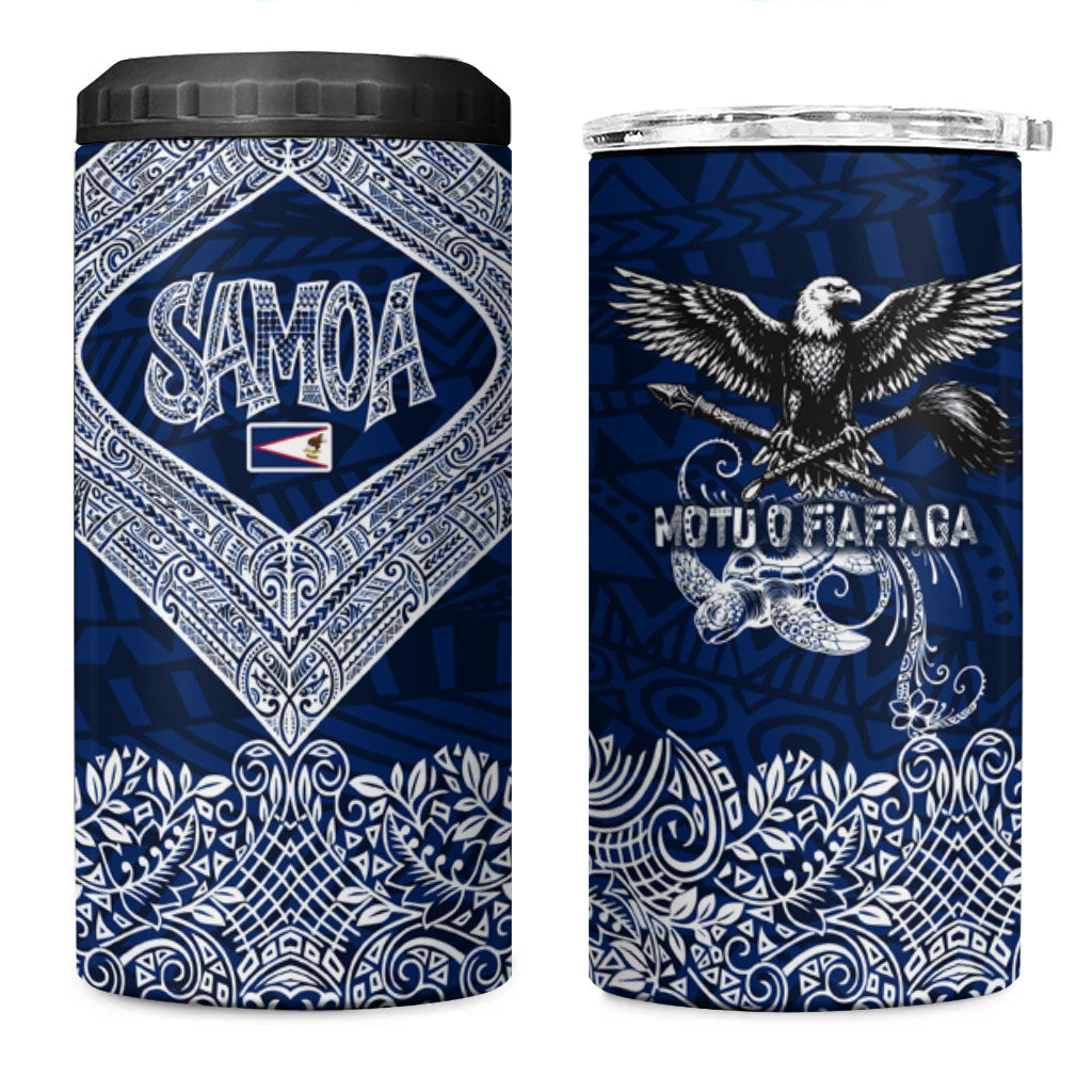 American Samoa Eagle 4 in 1 Can Cooler Tumbler Sea Turtle Traditional Polynesian Tribal Tattoo TS04 One Size: 16 oz Blue White - Polynesian Pride
