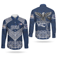 American Samoa Eagle Couples Matching Puletasi and Long Sleeve Button Shirt Sea Turtle Traditional Polynesian Tribal Tattoo TS04 - Polynesian Pride