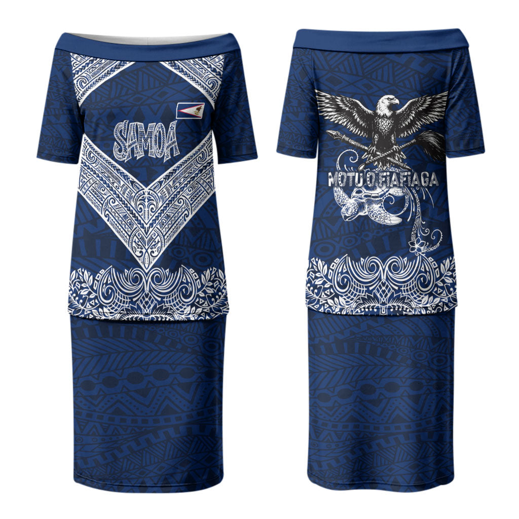 American Samoa Eagle Couples Matching Puletasi and Long Sleeve Button Shirt Sea Turtle Traditional Polynesian Tribal Tattoo TS04 - Polynesian Pride