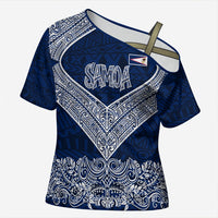 American Samoa Eagle Cross Shoulder Shirt Sea Turtle Traditional Polynesian Tribal Tattoo TS04 Female Blue White - Polynesian Pride