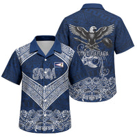American Samoa Eagle Family Matching Long Sleeve Bodycon Dress and Hawaiian Shirt Sea Turtle Traditional Polynesian Tribal Tattoo TS04 Son's Shirt Blue White - Polynesian Pride