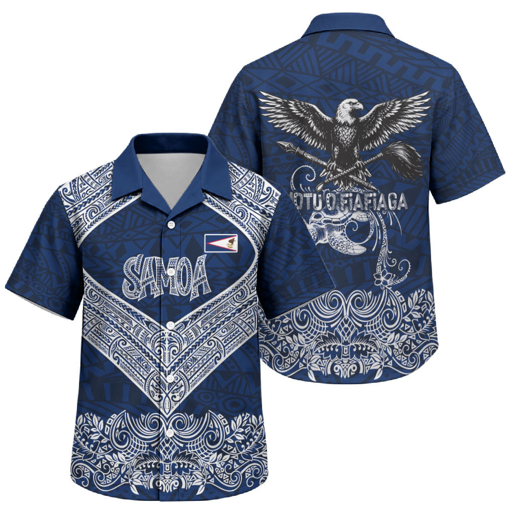 American Samoa Eagle Family Matching Off Shoulder Maxi Dress and Hawaiian Shirt Sea Turtle Traditional Polynesian Tribal Tattoo TS04 Son's Shirt Blue White - Polynesian Pride
