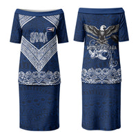 American Samoa Eagle Family Matching Puletasi and Hawaiian Shirt Sea Turtle Traditional Polynesian Tribal Tattoo TS04 Mom's Dress Blue White - Polynesian Pride