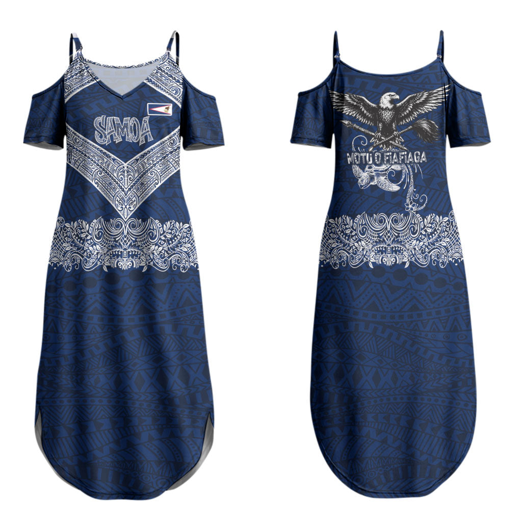 American Samoa Eagle Family Matching Summer Maxi Dress and Hawaiian Shirt Sea Turtle Traditional Polynesian Tribal Tattoo TS04 Mom's Dress Blue White - Polynesian Pride