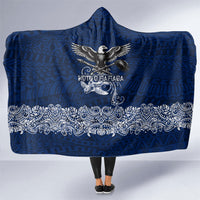 American Samoa Eagle Hooded Blanket Sea Turtle Traditional Polynesian Tribal Tattoo TS04 One Size Blue White - Polynesian Pride