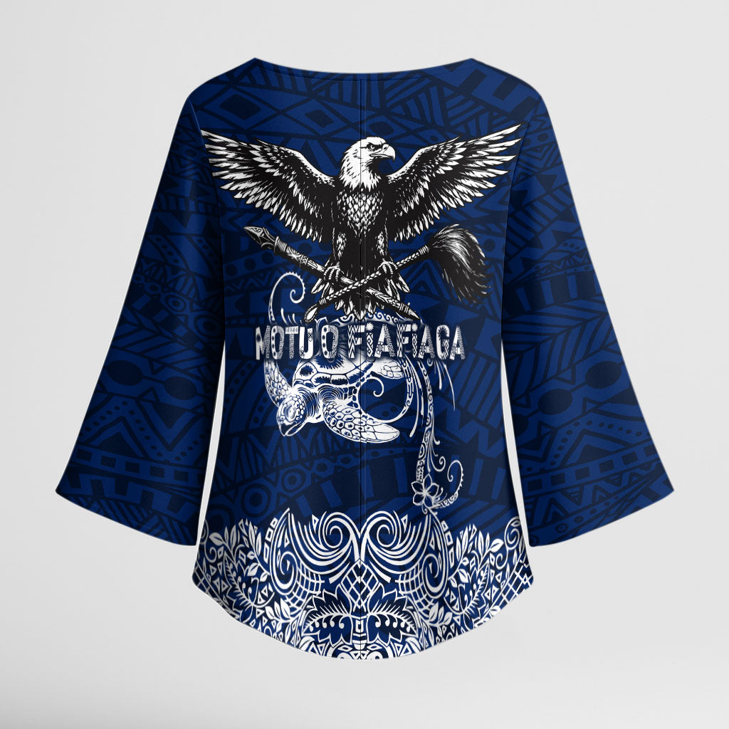 American Samoa Eagle Kimono Sleeve Blouse Sea Turtle Traditional Polynesian Tribal Tattoo