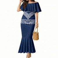 American Samoa Eagle Mermaid Dress Sea Turtle Traditional Polynesian Tribal Tattoo TS04 Women Blue White - Polynesian Pride