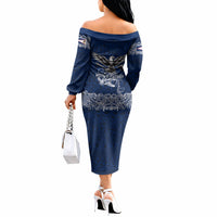 American Samoa Eagle Off The Shoulder Long Sleeve Dress Sea Turtle Traditional Polynesian Tribal Tattoo TS04 - Polynesian Pride