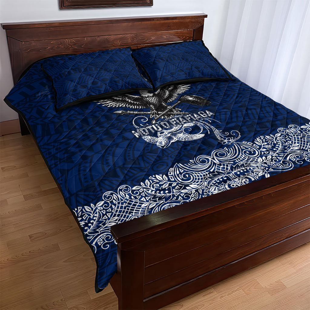 American Samoa Eagle Quilt Bed Set Sea Turtle Traditional Polynesian Tribal Tattoo