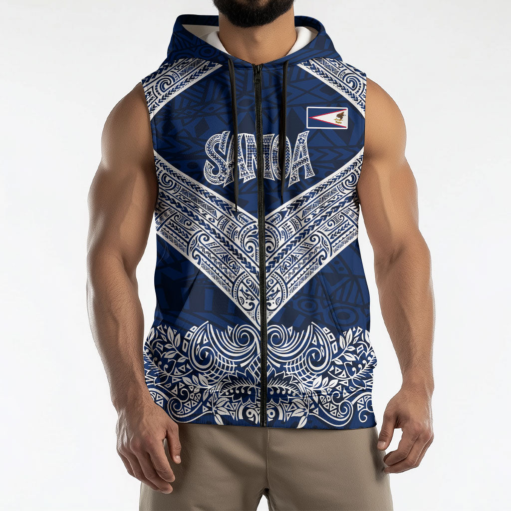 American Samoa Eagle Sleeveless Zip Hoodie Sea Turtle Traditional Polynesian Tribal Tattoo