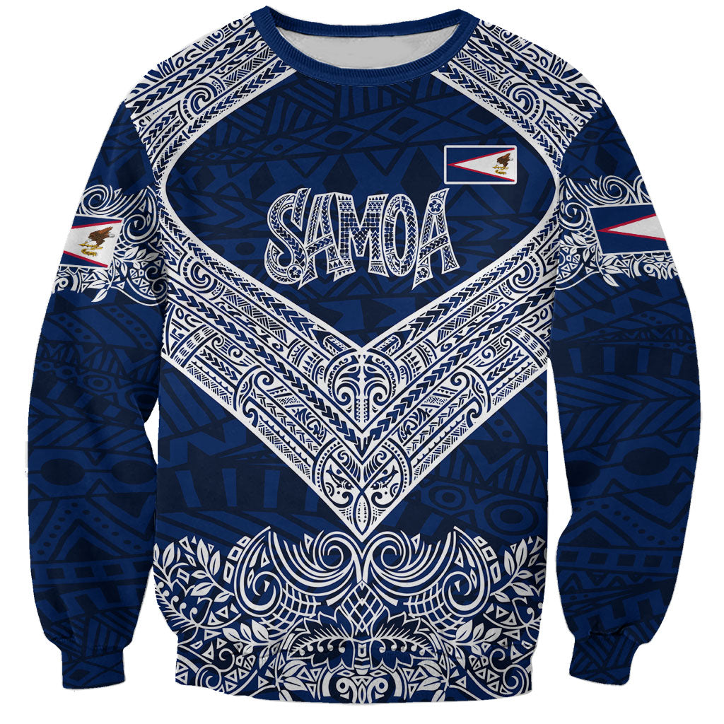 American Samoa Eagle Sweatshirt Sea Turtle Traditional Polynesian Tribal Tattoo TS04 Unisex Blue White - Polynesian Pride