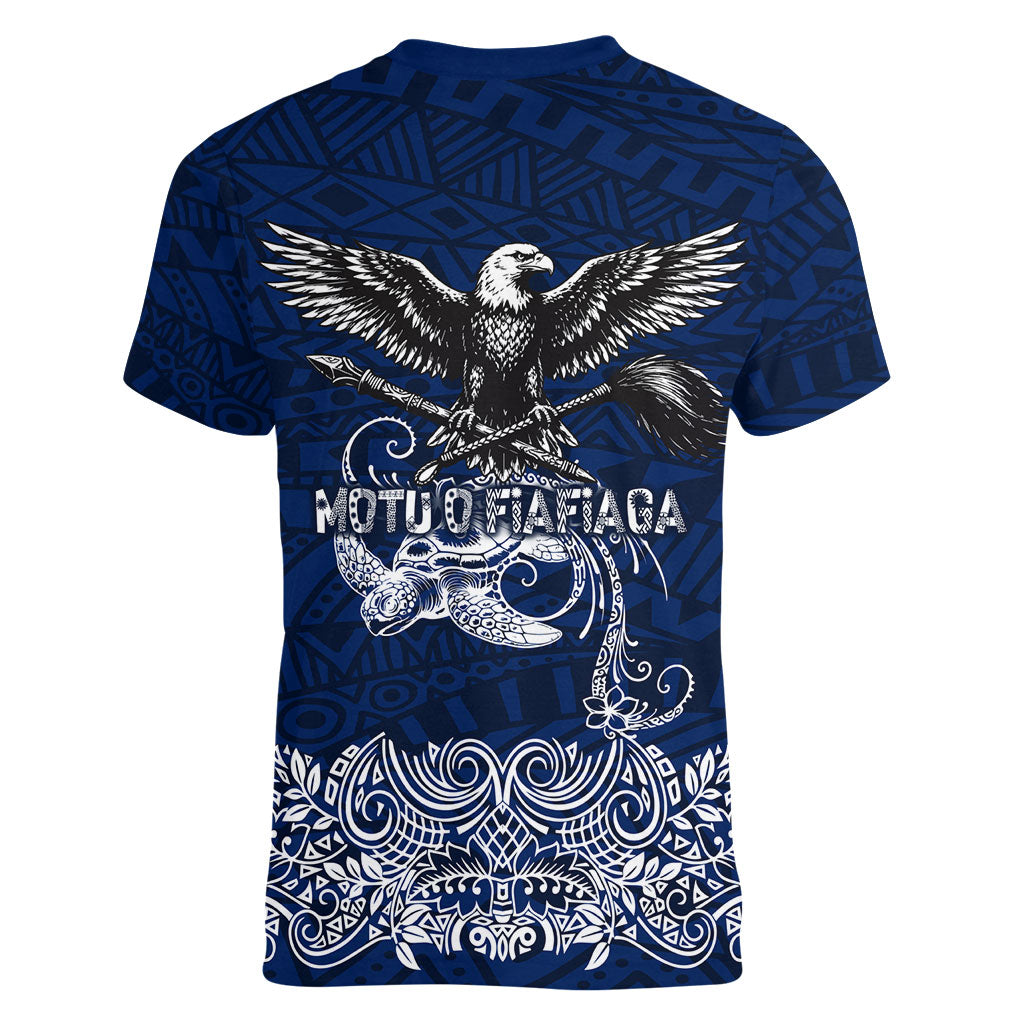 American Samoa Eagle Women V-Neck T-Shirt Sea Turtle Traditional Polynesian Tribal Tattoo TS04 - Polynesian Pride