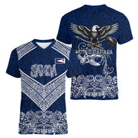 American Samoa Eagle Women V-Neck T-Shirt Sea Turtle Traditional Polynesian Tribal Tattoo TS04 - Polynesian Pride