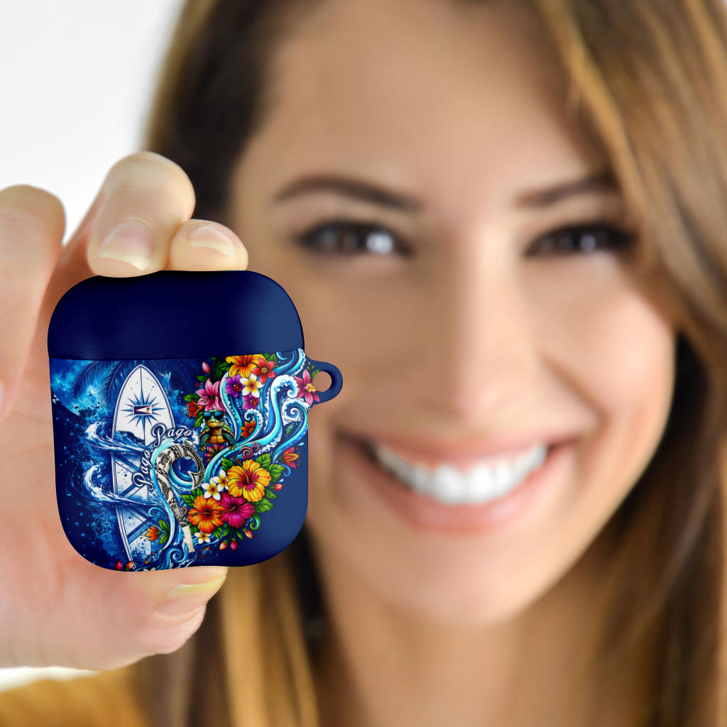 American Samoa Pago Pago AirPods Case Sea Turtle And Fruit Bat - Tropical Hibiscus Flowers Polynesian