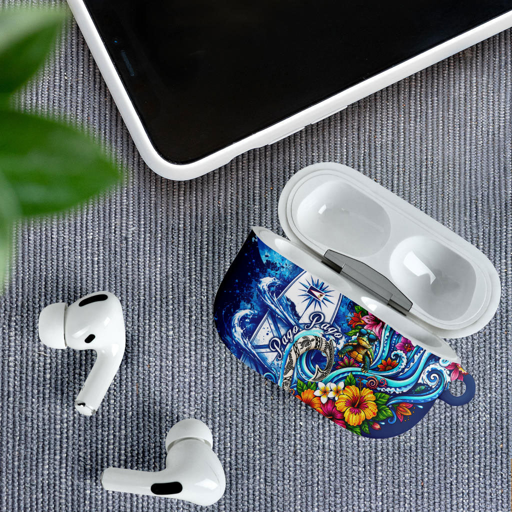 American Samoa Pago Pago AirPods Case Sea Turtle And Fruit Bat - Tropical Hibiscus Flowers Polynesian