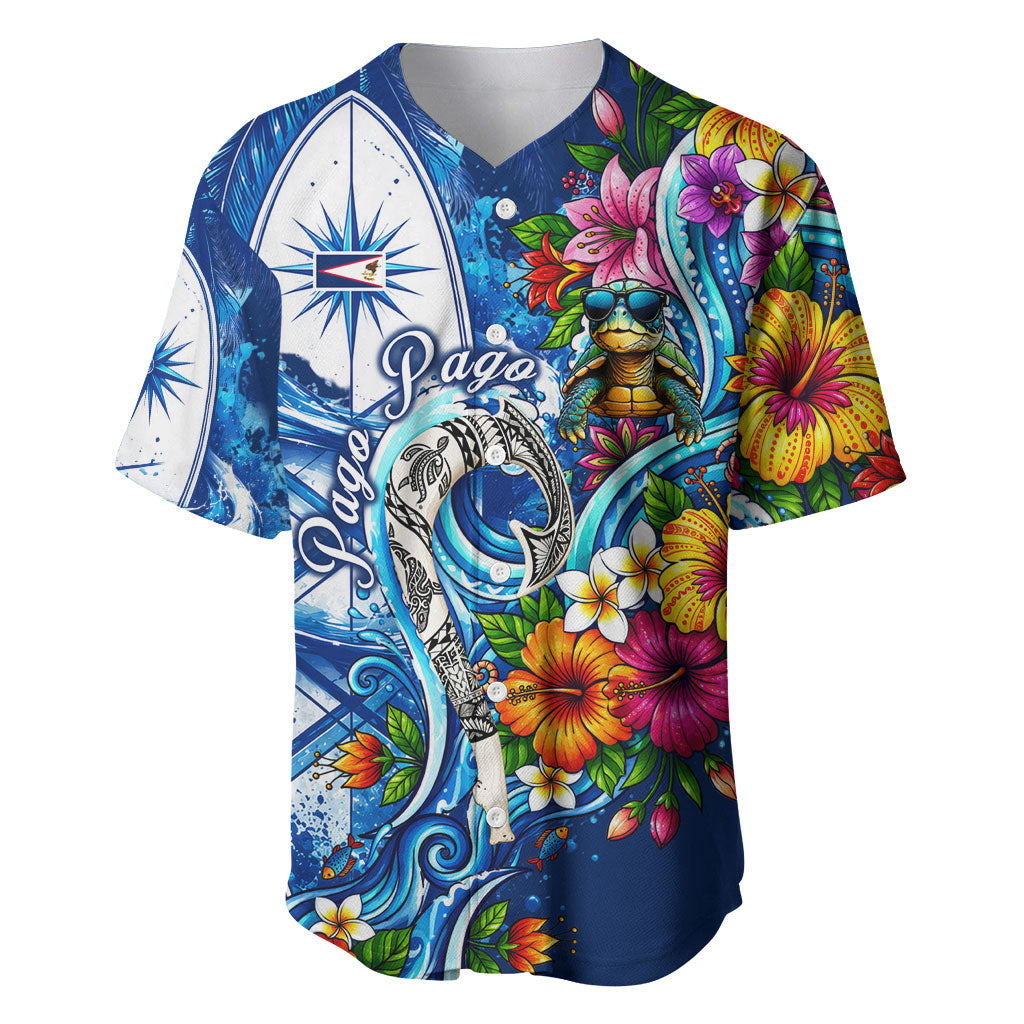 American Samoa Pago Pago Baseball Jersey Sea Turtle And Fruit Bat - Tropical Hibiscus Flowers Polynesian