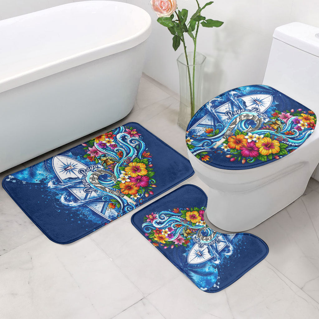 American Samoa Pago Pago Bathroom Set Sea Turtle And Fruit Bat - Tropical Hibiscus Flowers Polynesian TS04 - Polynesian Pride