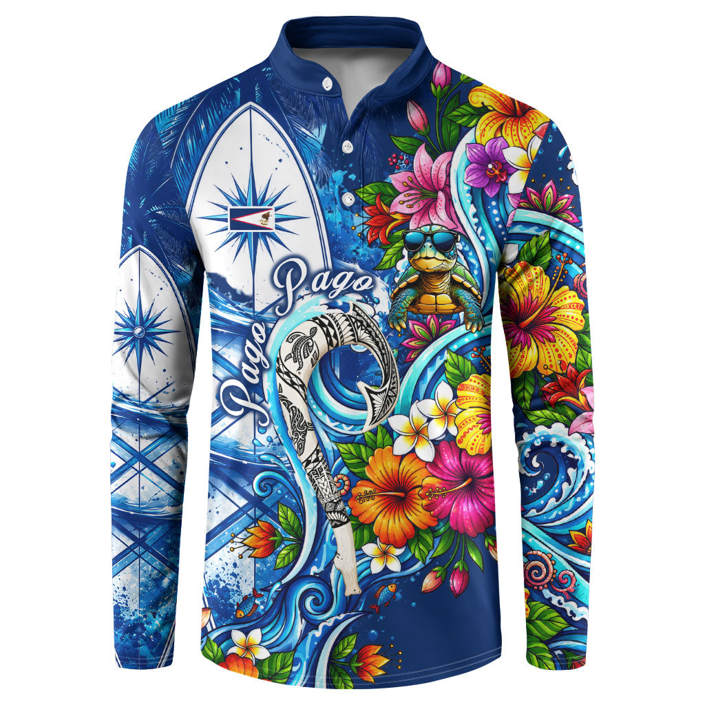 American Samoa Pago Pago Button Sweatshirt Sea Turtle And Fruit Bat - Tropical Hibiscus Flowers Polynesian