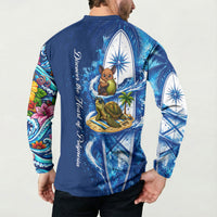 American Samoa Pago Pago Button Sweatshirt Sea Turtle And Fruit Bat - Tropical Hibiscus Flowers Polynesian