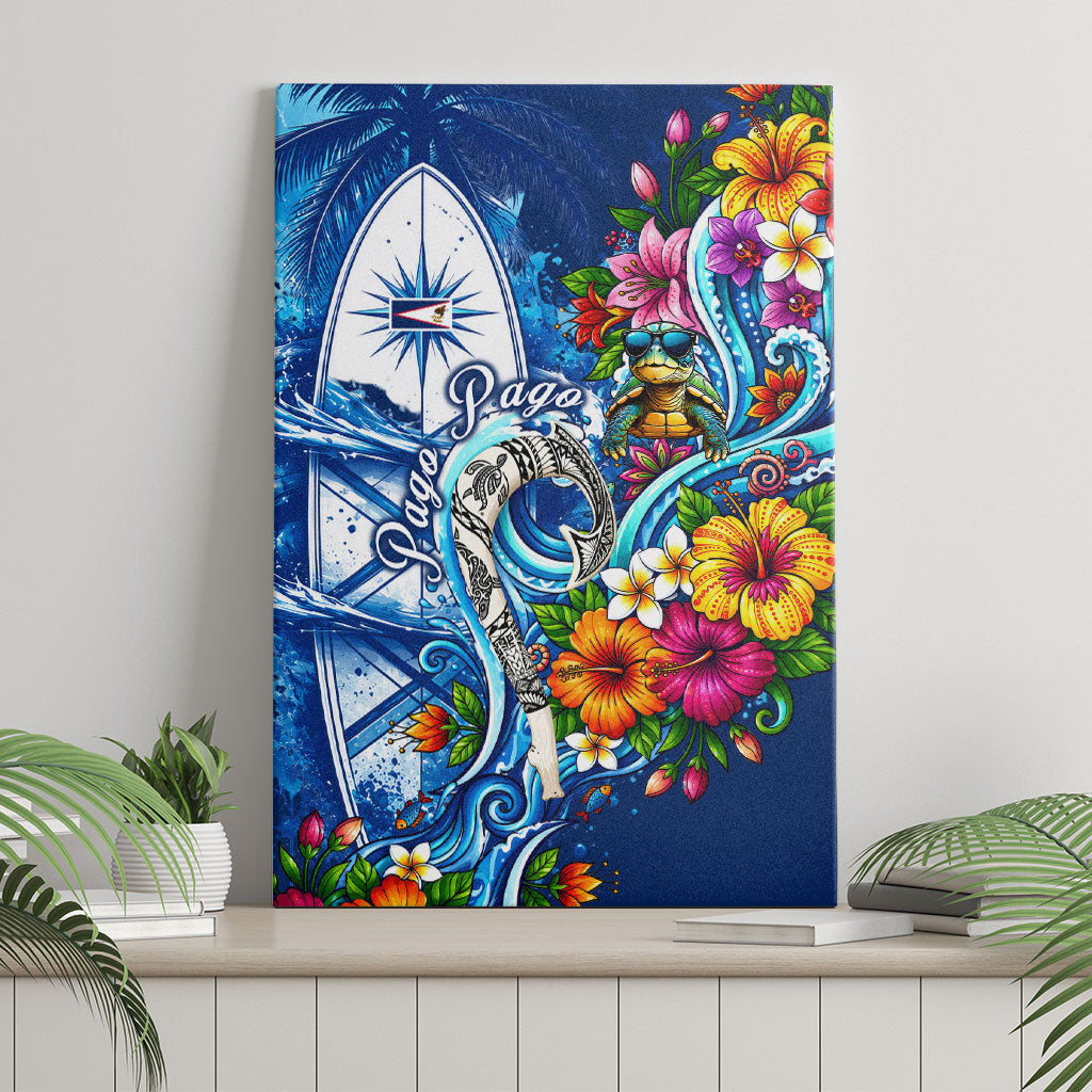 American Samoa Pago Pago Canvas Wall Art Sea Turtle And Fruit Bat - Tropical Hibiscus Flowers Polynesian