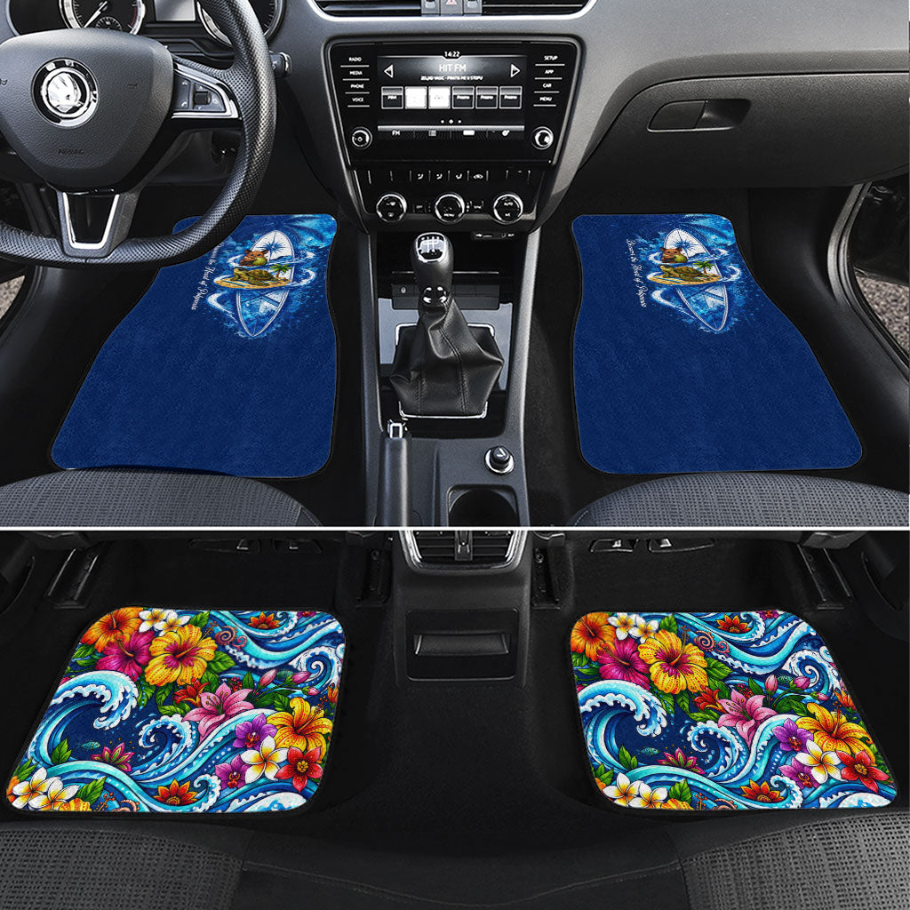 American Samoa Pago Pago Car Mats Sea Turtle And Fruit Bat - Tropical Hibiscus Flowers Polynesian TS04 Set 4pcs Blue White - Polynesian Pride