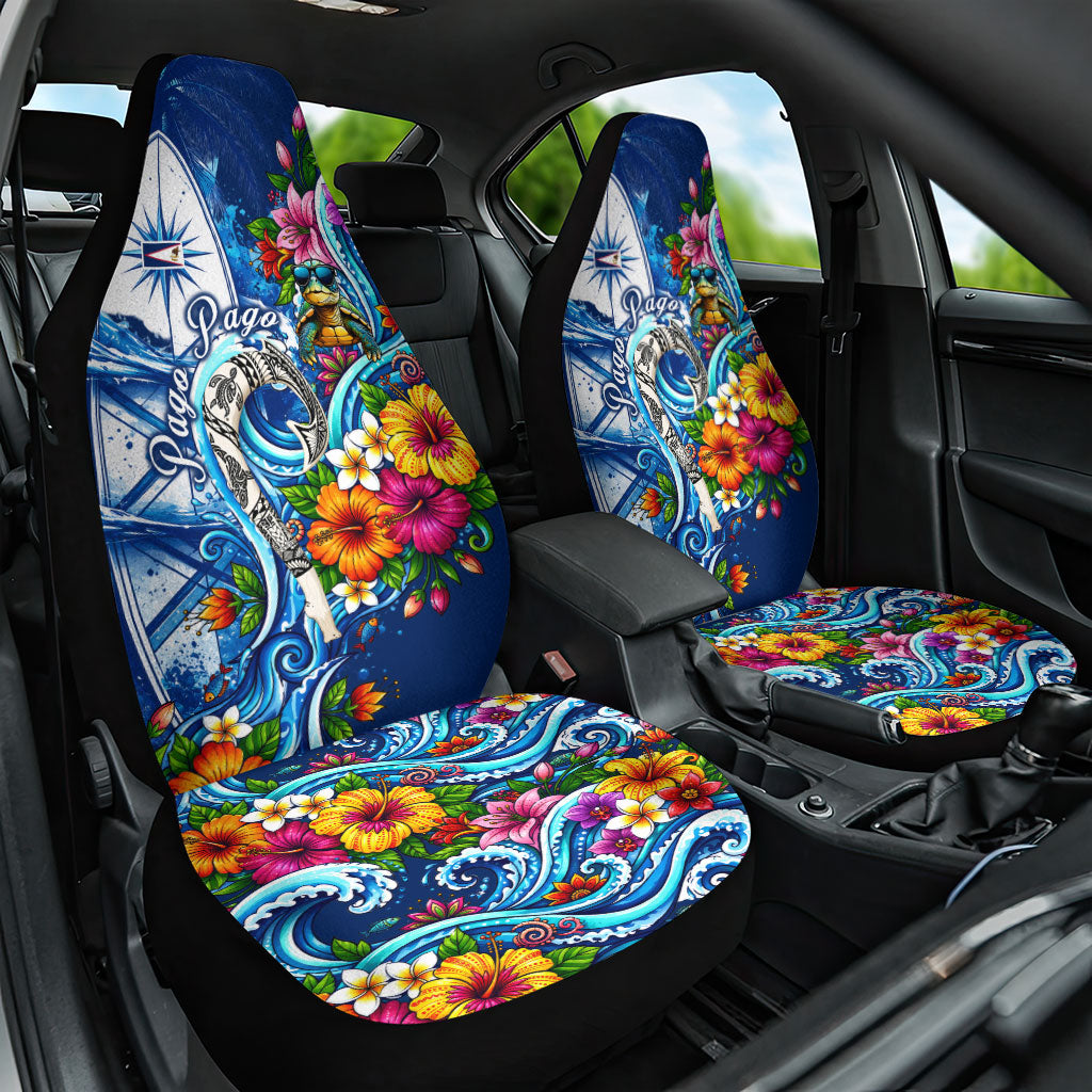 American Samoa Pago Pago Car Seat Cover Sea Turtle And Fruit Bat - Tropical Hibiscus Flowers Polynesian TS04 One Size Blue White - Polynesian Pride