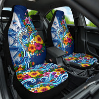 American Samoa Pago Pago Car Seat Cover Sea Turtle And Fruit Bat - Tropical Hibiscus Flowers Polynesian TS04 One Size Blue White - Polynesian Pride