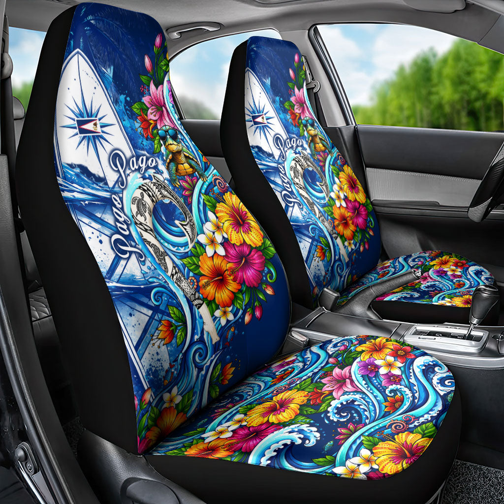 American Samoa Pago Pago Car Seat Cover Sea Turtle And Fruit Bat - Tropical Hibiscus Flowers Polynesian TS04 - Polynesian Pride