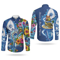 American Samoa Pago Pago Couples Matching Mermaid Dress and Long Sleeve Button Shirt Sea Turtle And Fruit Bat - Tropical Hibiscus Flowers Polynesian TS04 - Polynesian Pride