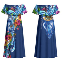 American Samoa Pago Pago Couples Matching Off Shoulder Maxi Dress and Hawaiian Shirt Sea Turtle And Fruit Bat - Tropical Hibiscus Flowers Polynesian TS04 - Polynesian Pride