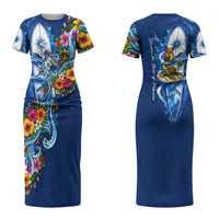 American Samoa Pago Pago Couples Matching Short Sleeve Bodycon Dress and Hawaiian Shirt Sea Turtle And Fruit Bat - Tropical Hibiscus Flowers Polynesian TS04 - Polynesian Pride