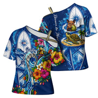 American Samoa Pago Pago Cross Shoulder Shirt Sea Turtle And Fruit Bat - Tropical Hibiscus Flowers Polynesian TS04 - Polynesian Pride