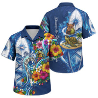 American Samoa Pago Pago Family Matching Mermaid Dress and Hawaiian Shirt Sea Turtle And Fruit Bat - Tropical Hibiscus Flowers Polynesian TS04 Son's Shirt Blue White - Polynesian Pride