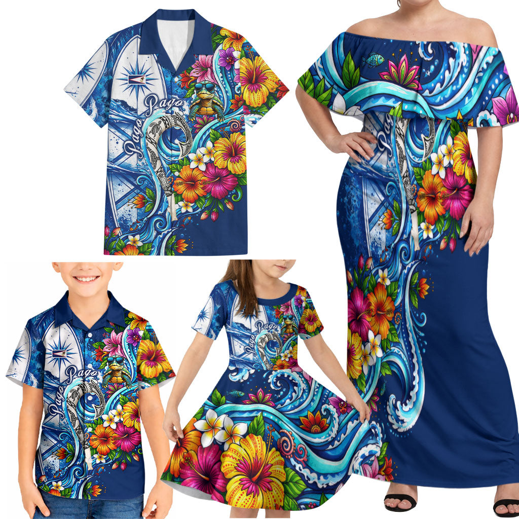 American Samoa Pago Pago Family Matching Off Shoulder Maxi Dress and Hawaiian Shirt Sea Turtle And Fruit Bat - Tropical Hibiscus Flowers Polynesian TS04 - Polynesian Pride