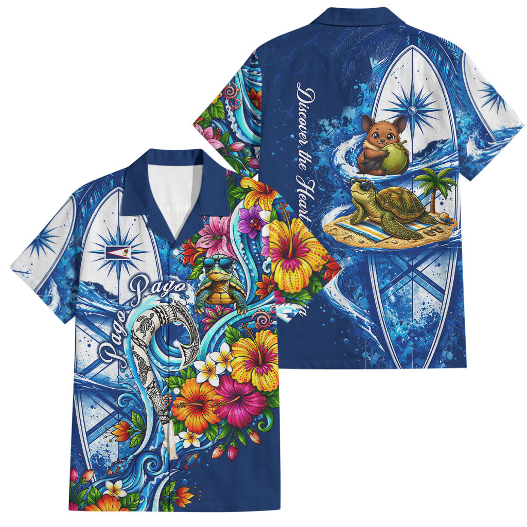 American Samoa Pago Pago Family Matching Summer Maxi Dress and Hawaiian Shirt Sea Turtle And Fruit Bat - Tropical Hibiscus Flowers Polynesian TS04 Dad's Shirt - Short Sleeve Blue White - Polynesian Pride