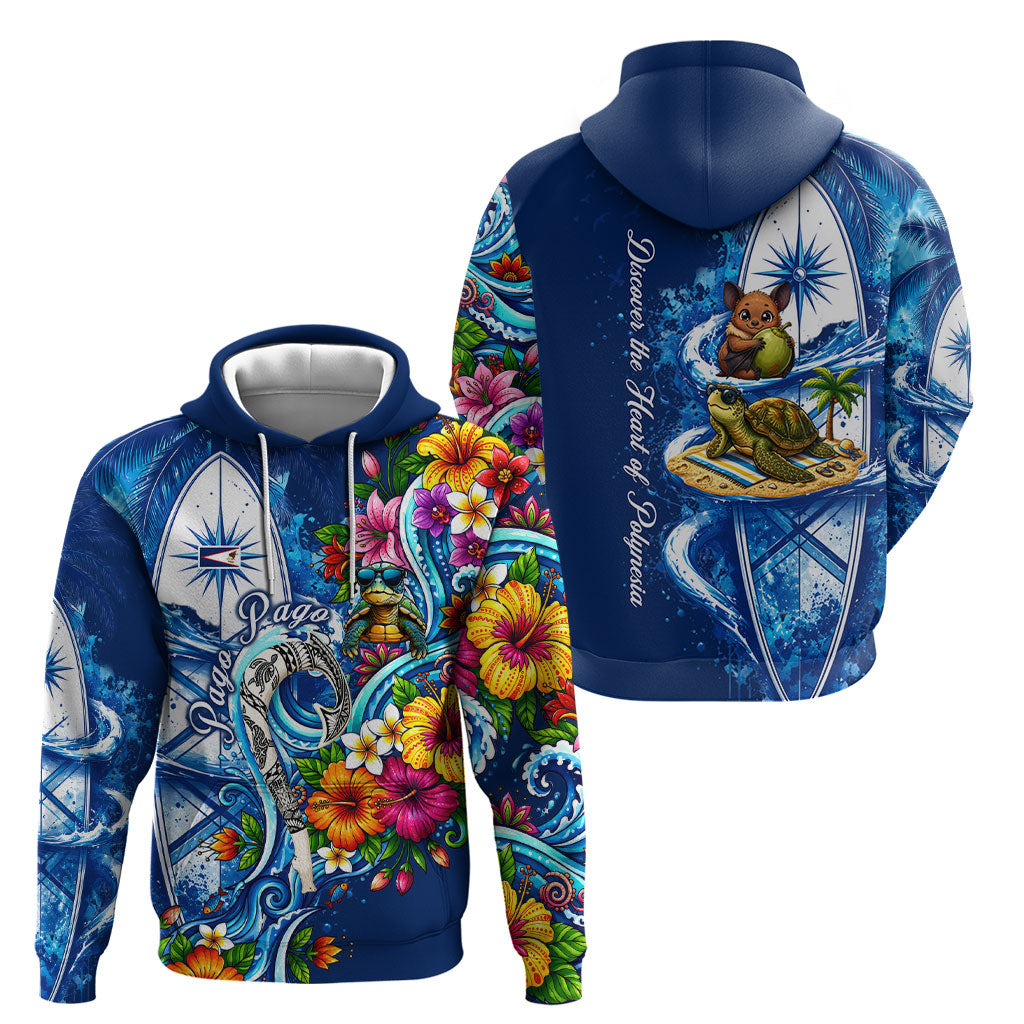 American Samoa Pago Pago Hoodie Sea Turtle And Fruit Bat - Tropical Hibiscus Flowers Polynesian TS04 - Polynesian Pride
