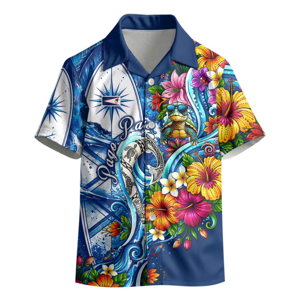 American Samoa Pago Pago Kid Hawaiian Shirt Sea Turtle And Fruit Bat - Tropical Hibiscus Flowers Polynesian