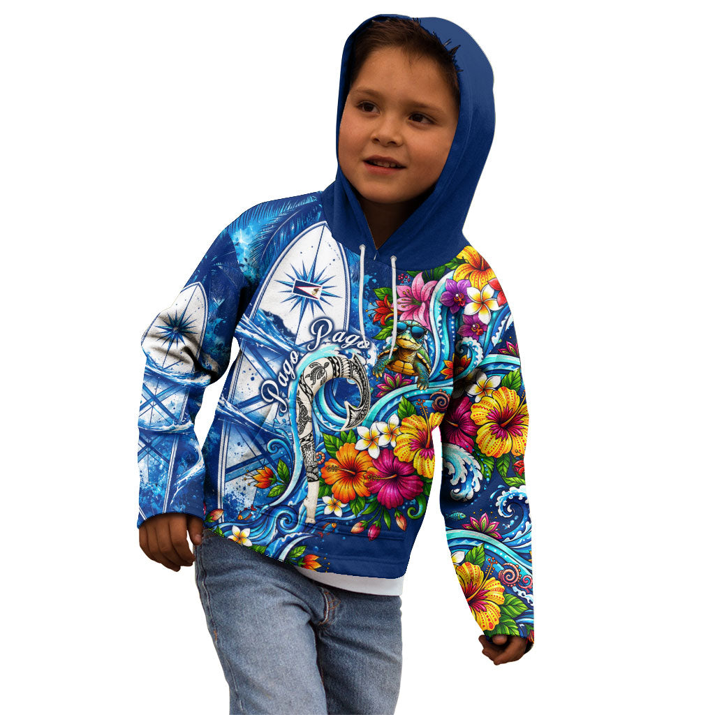 American Samoa Pago Pago Kid Hoodie Sea Turtle And Fruit Bat - Tropical Hibiscus Flowers Polynesian TS04 - Polynesian Pride