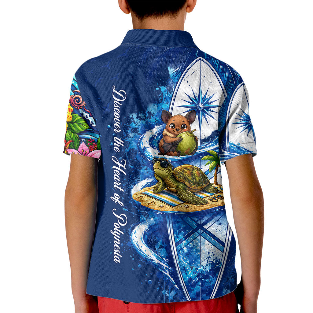American Samoa Pago Pago Kid Polo Shirt Sea Turtle And Fruit Bat - Tropical Hibiscus Flowers Polynesian