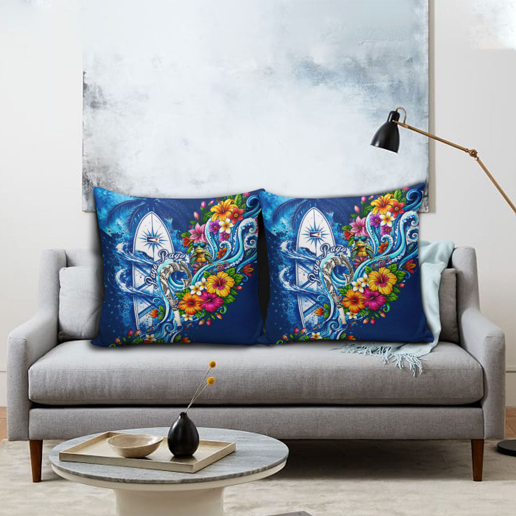 American Samoa Pago Pago Pillow Cover Sea Turtle And Fruit Bat - Tropical Hibiscus Flowers Polynesian TS04 - Polynesian Pride