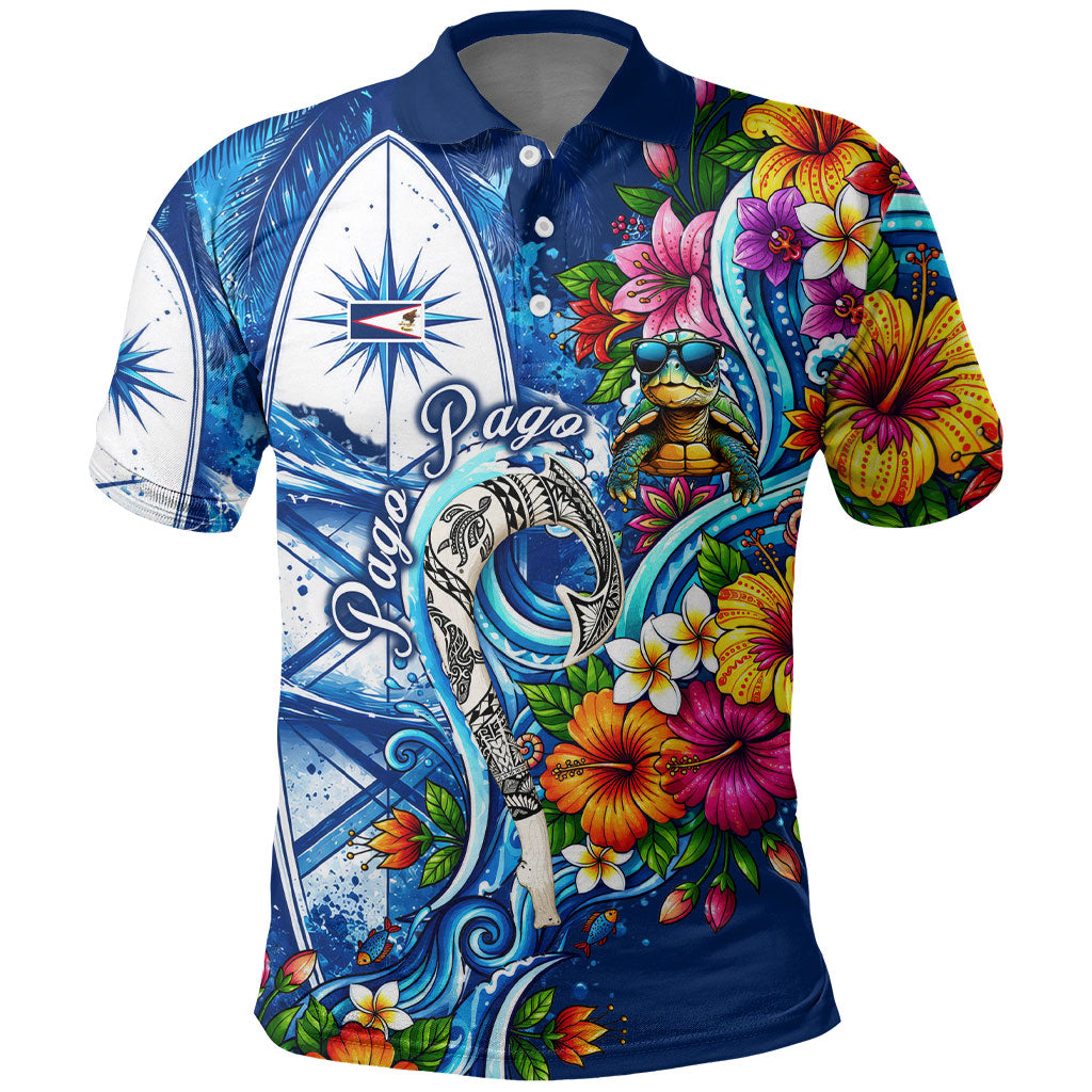 American Samoa Pago Pago Polo Shirt Sea Turtle And Fruit Bat - Tropical Hibiscus Flowers Polynesian